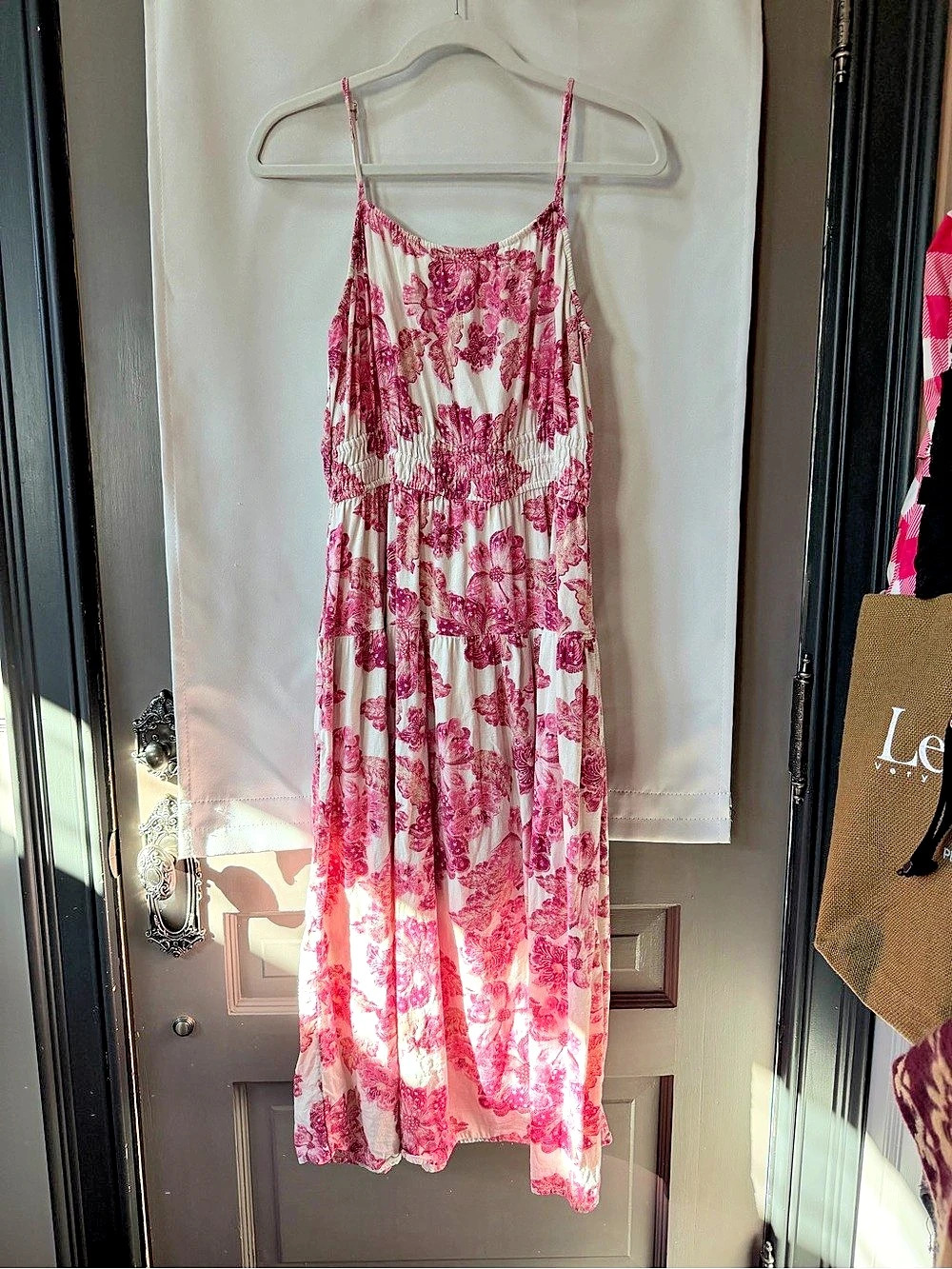 Old Navy Airy Smocked Maxi Dress Pink & White